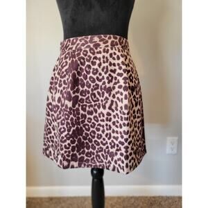 Women's Faux Suede Leopard Print High Waist Zipper Mini A-Line Short Skirt Brown
